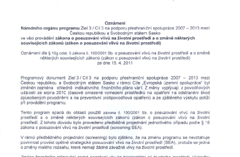Oznámení (Schvalování přesunu prostředků) Cíl 3 OP PS ČR - Sasko